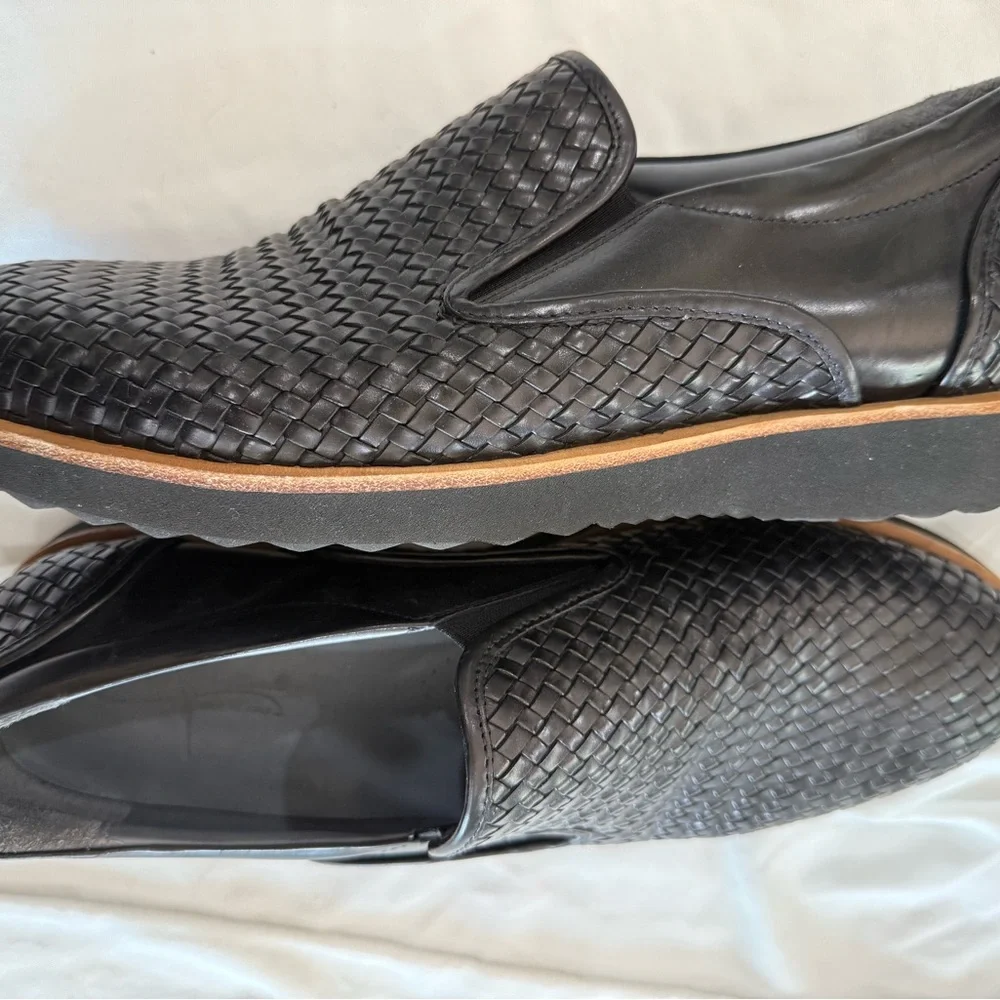 Men's Black Woven Leather Slip-On Loafers